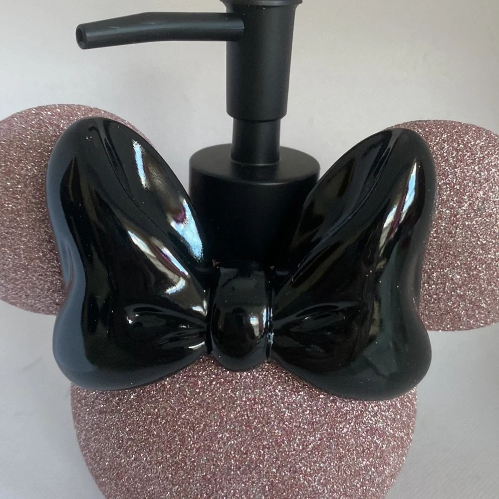 Disney Purple Glitter & Black Minnie Mouse Soap Dispenser & Toothbrush Holder